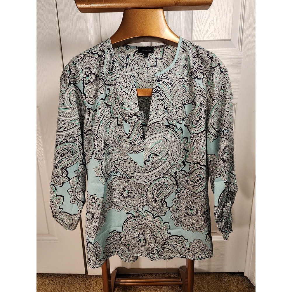 The Limited  Green Paisley 3/4 Roll Tab Sleeve Womens Lightweight Blouse Small
